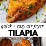 fish on a plate and in the air fryer with foil