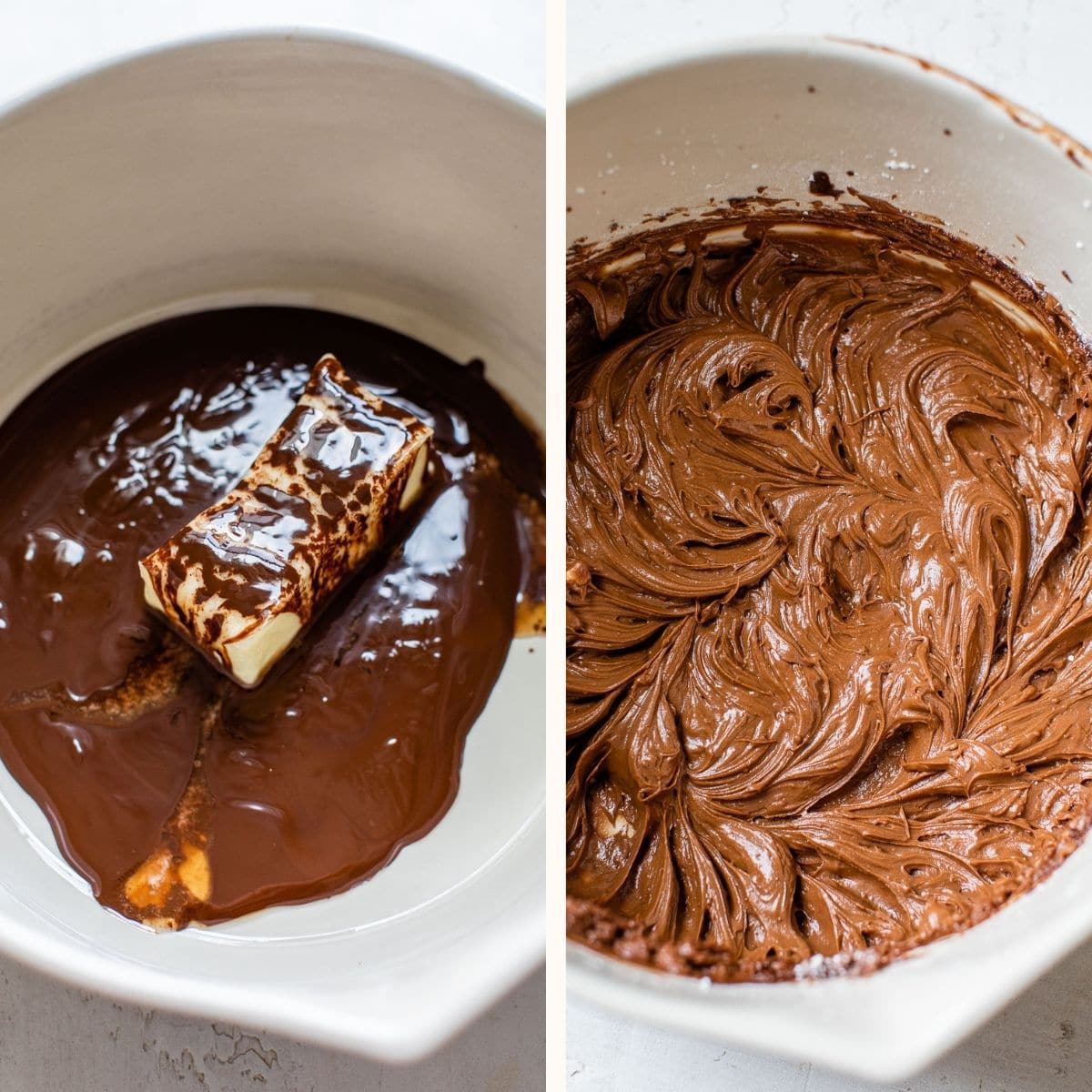 chocolate frosting in a mixing bowl