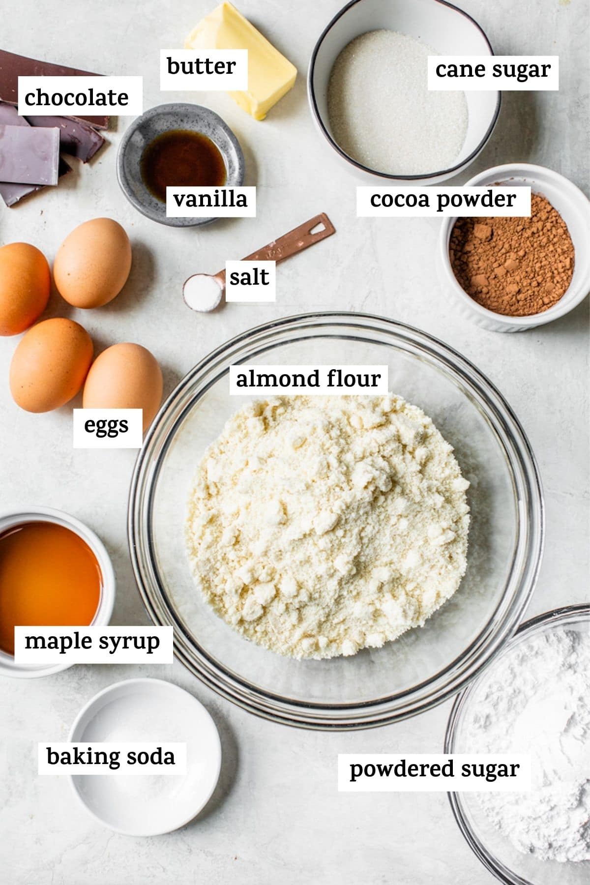 cake ingredients with text over them