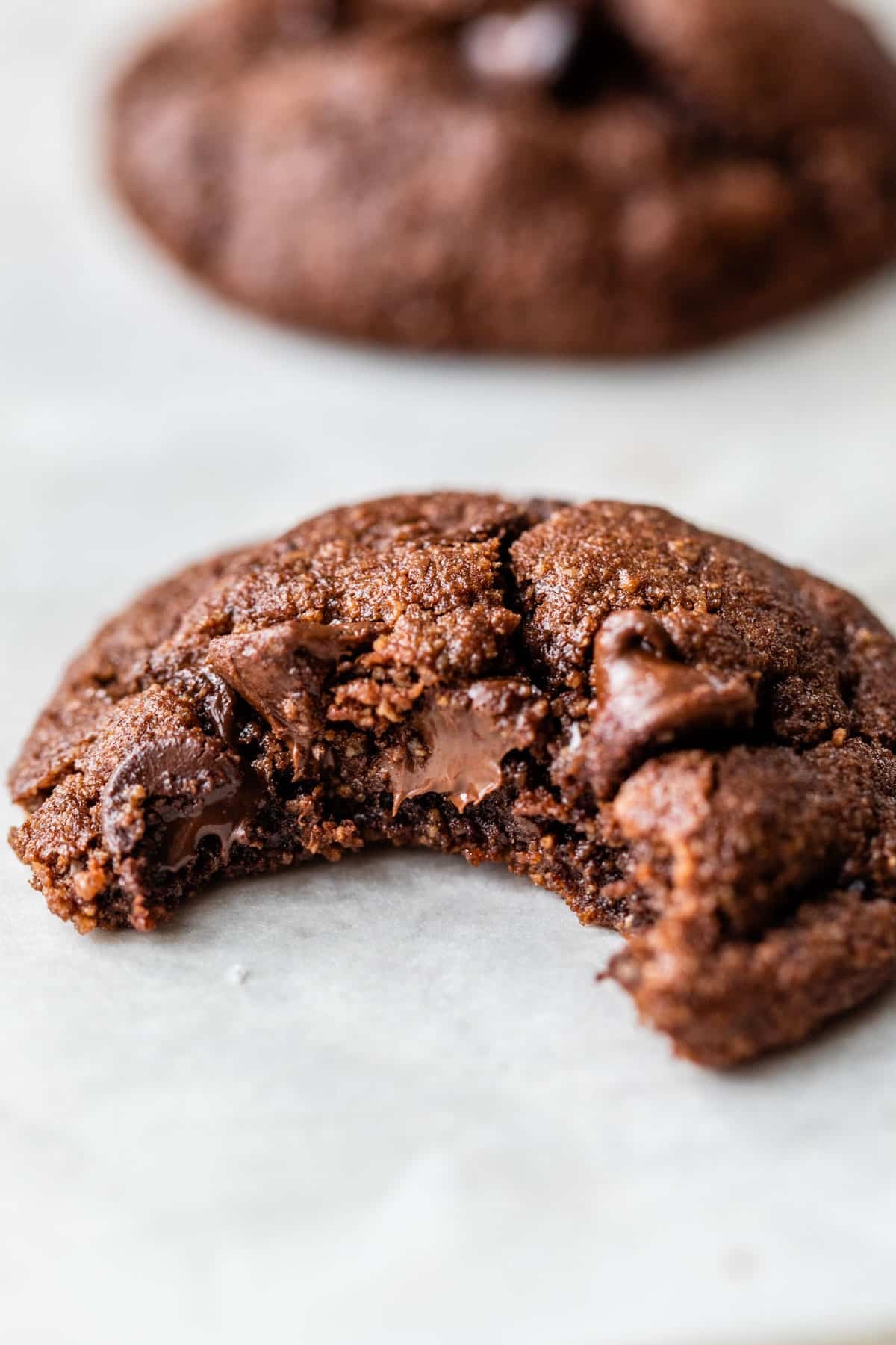 a chocolate cookie with a bite taken out of it