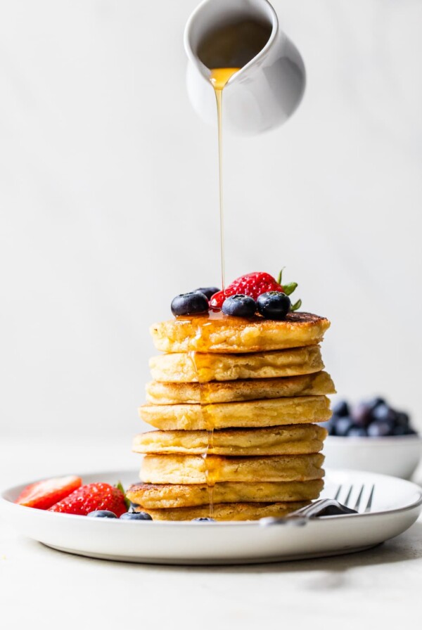 stack of pancakes with syrup