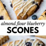 scones with blueberries drizzled in a glaze with text overlay