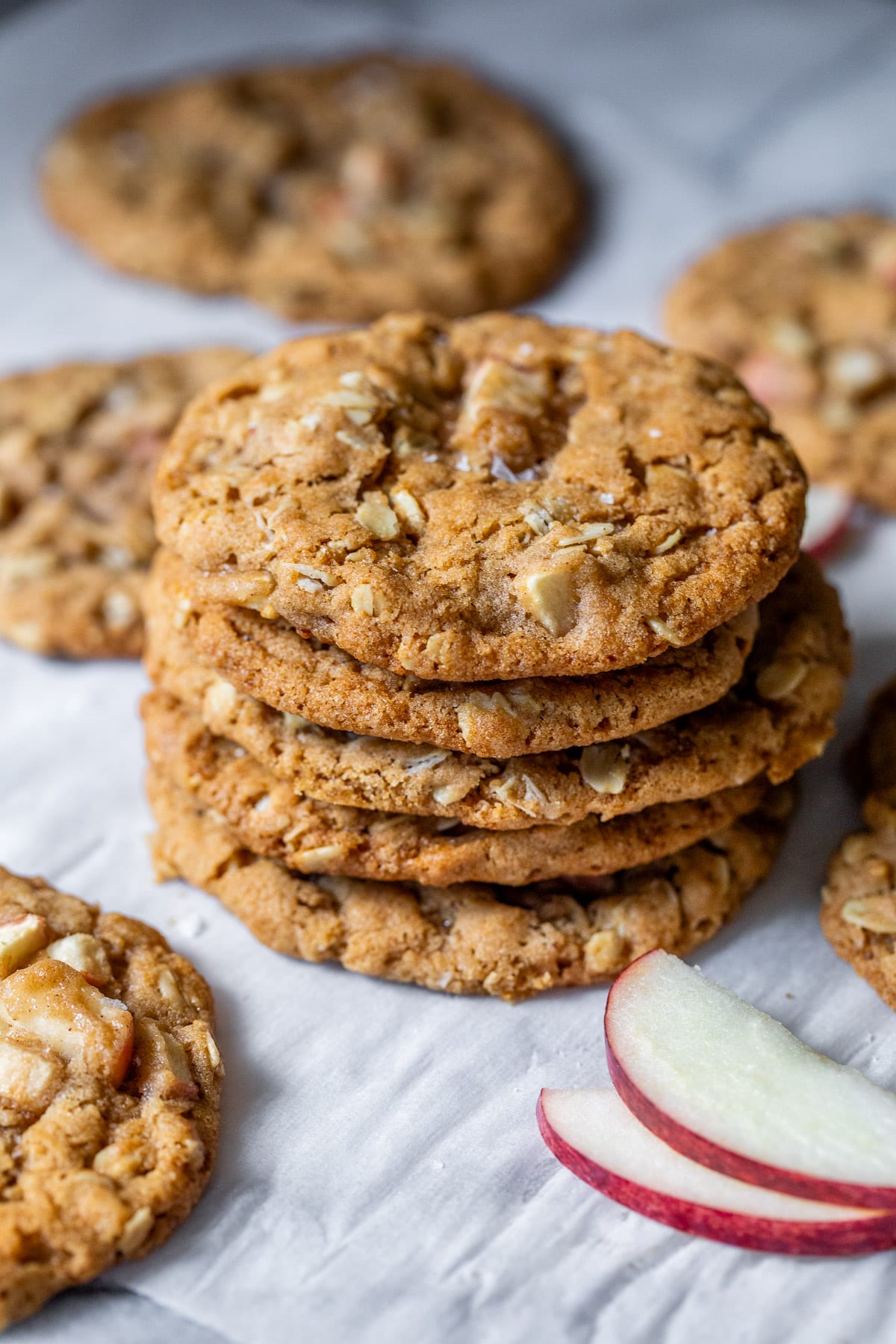 close up on a stack of Apple Oatmeal Cookies.