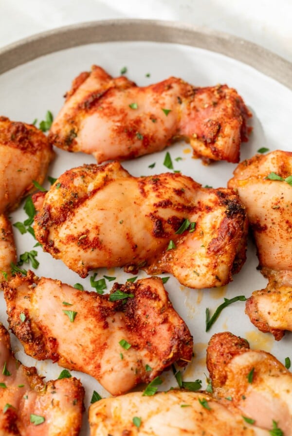 baked boneless chicken thighs on a plate