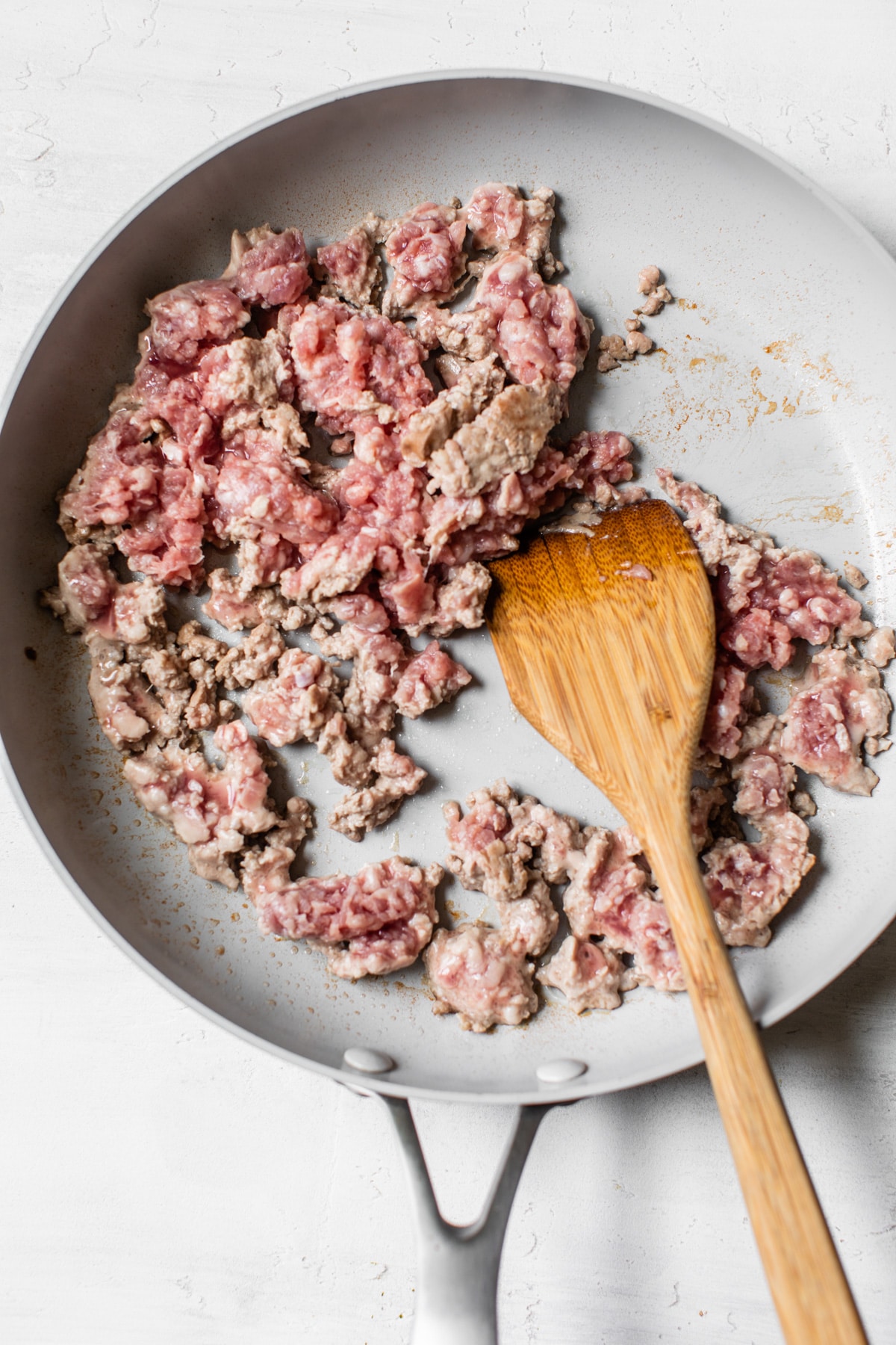 ground pork in a skillet