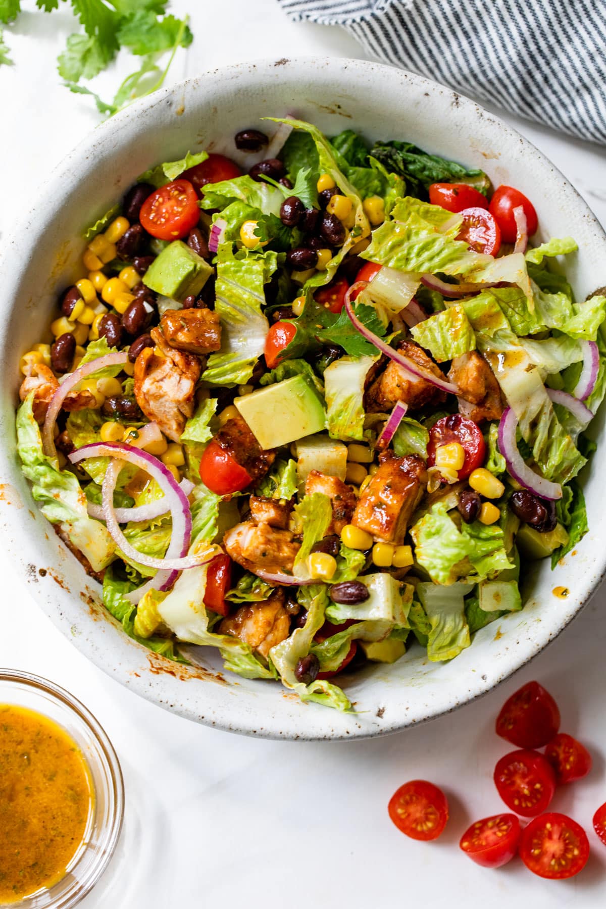BBQ chicken salad in a large bowl