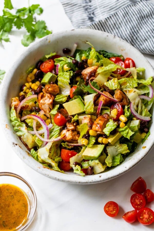 BBQ chicken salad in a large bowl