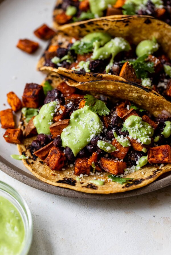 black bean sweet potato tacos on a plate
