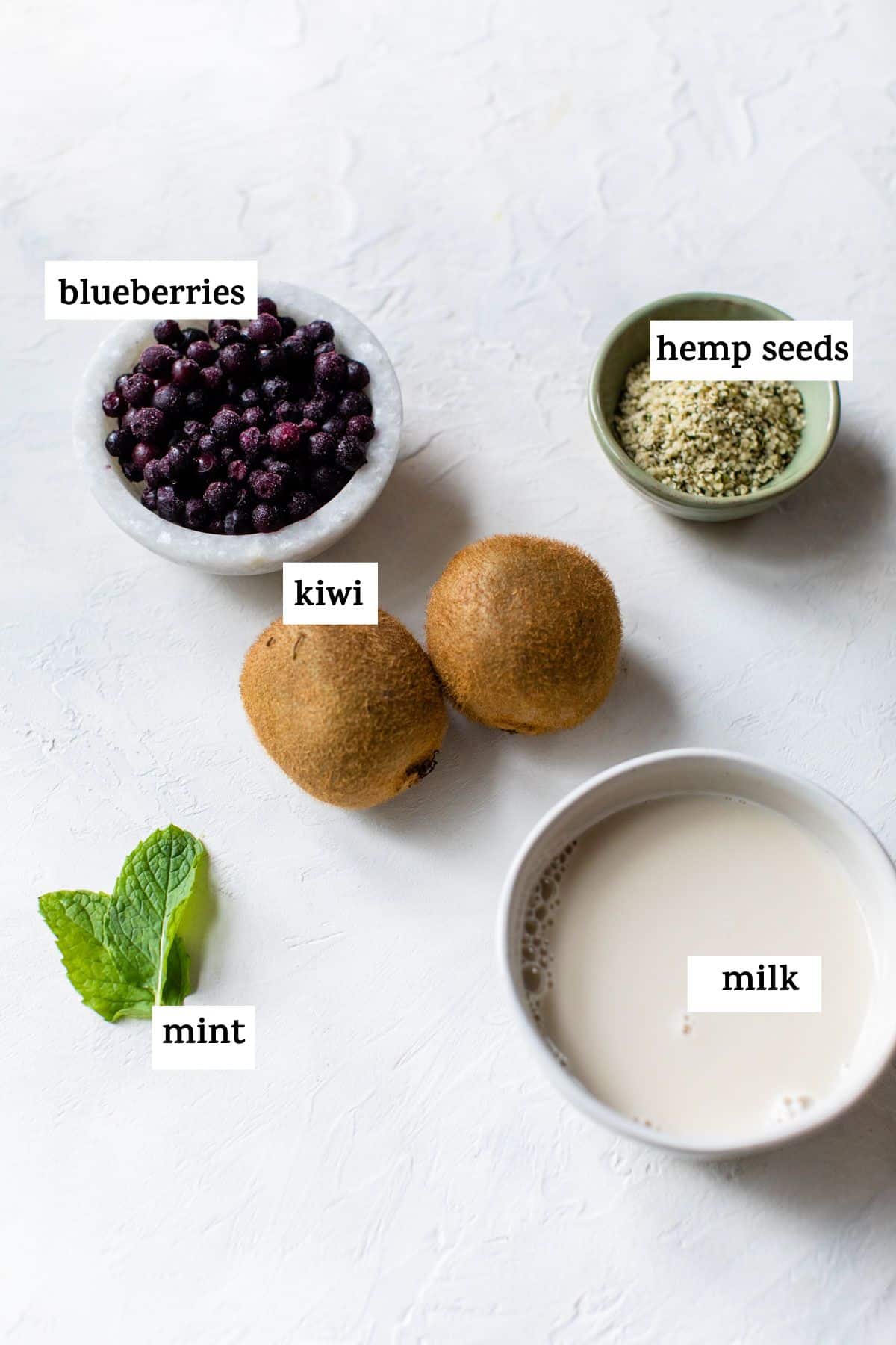 ingredients to make a smoothie like kiwi and blueberries