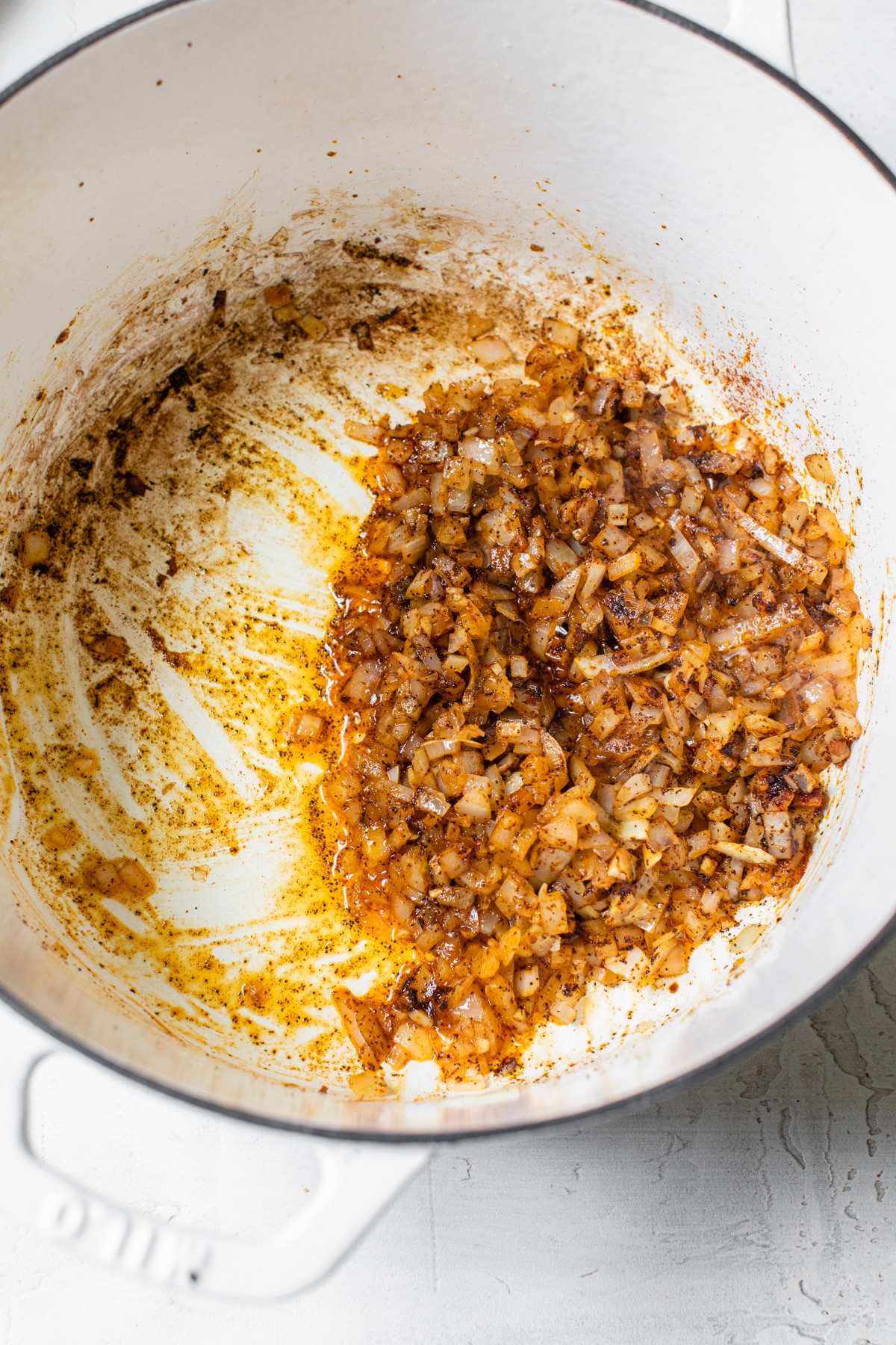 onions and garlic in a dutch oven