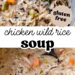 Pinterest image with overlay text, "chicken wild rice soup".