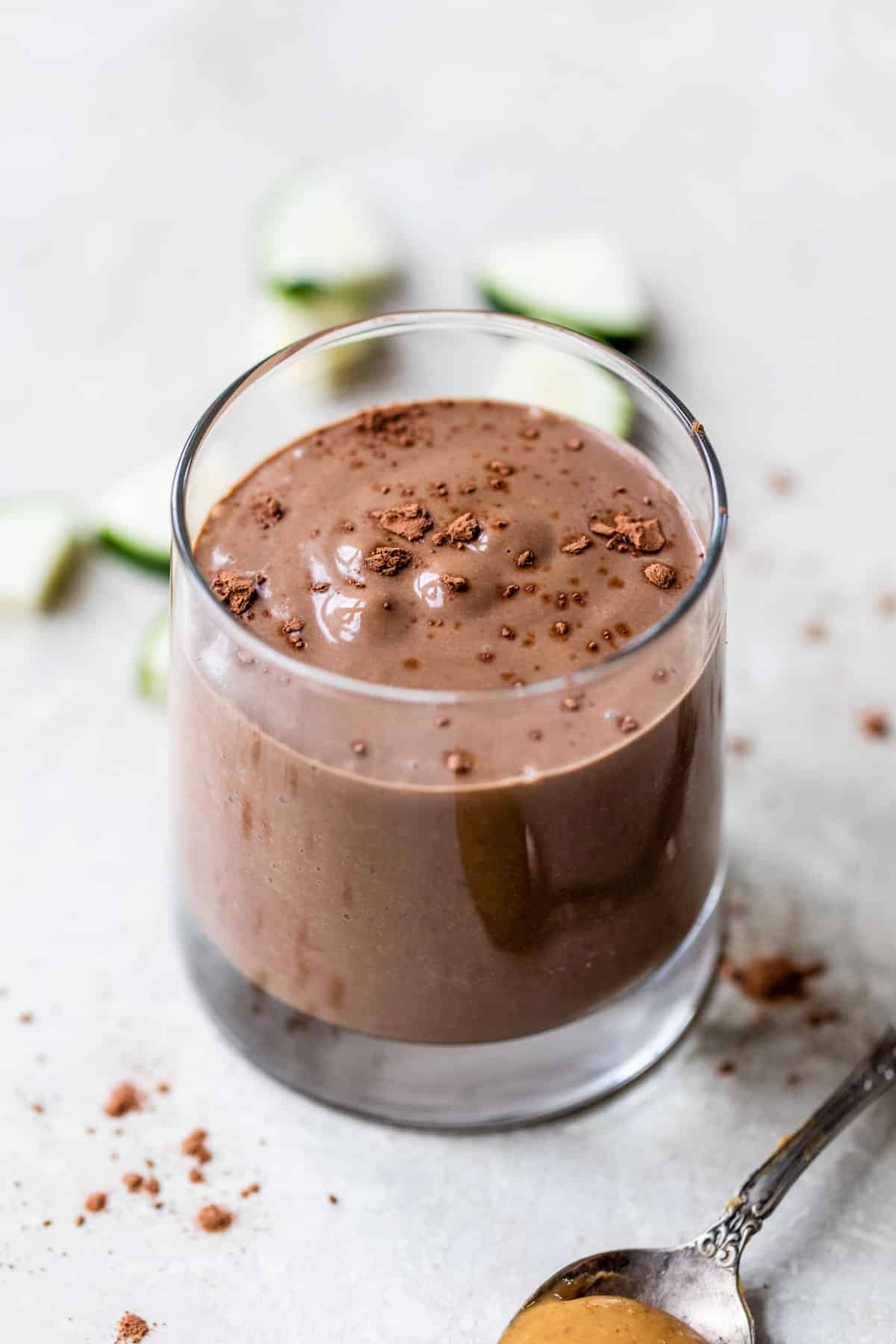 chocolate zucchini smoothie in a glass