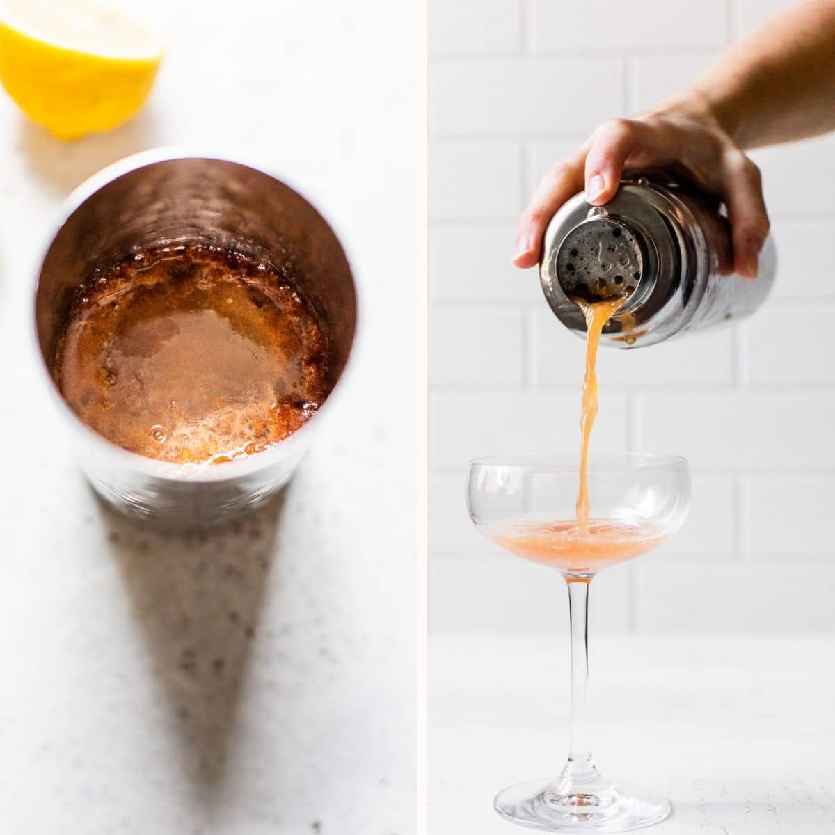 cocktail being poured from a cocktail shaker