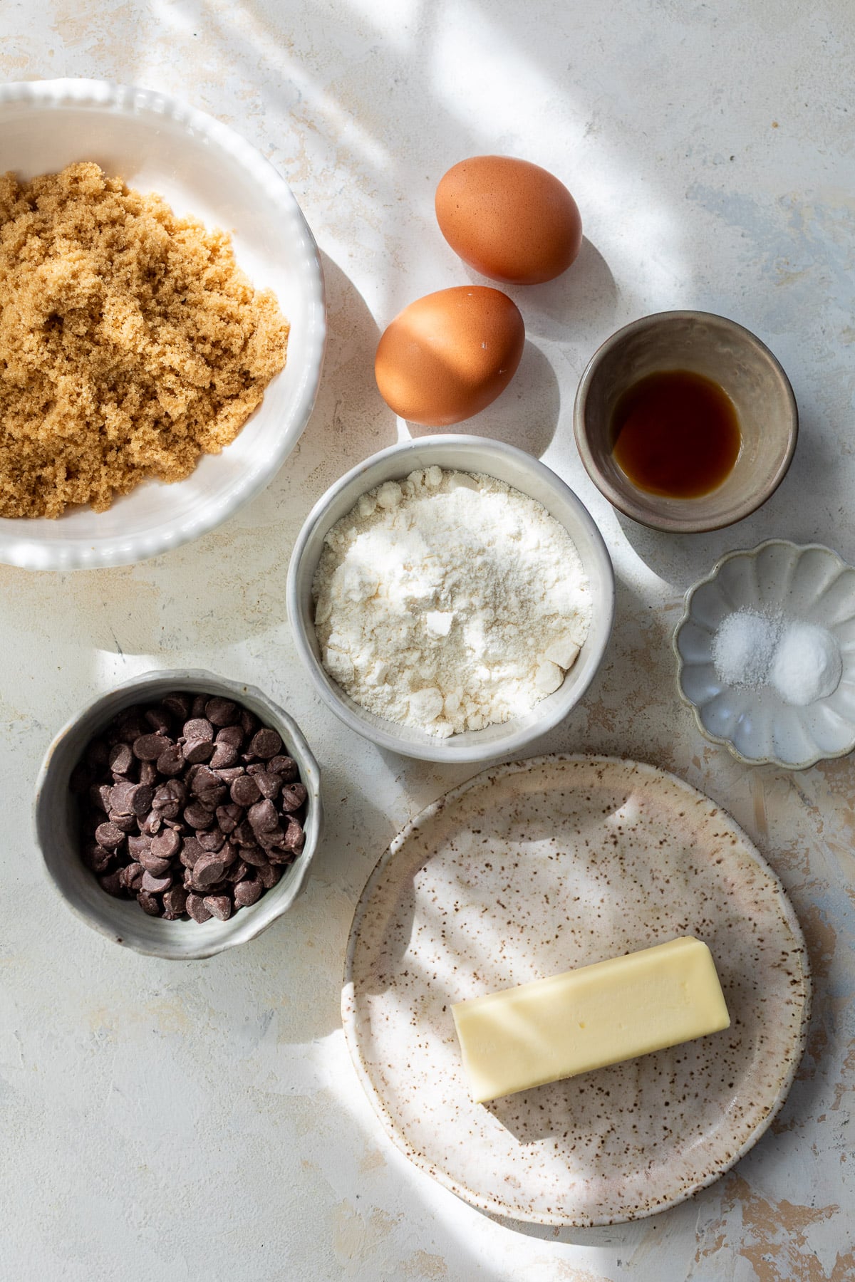 Ingredients for Coconut Flour Cookies in individual bowls.