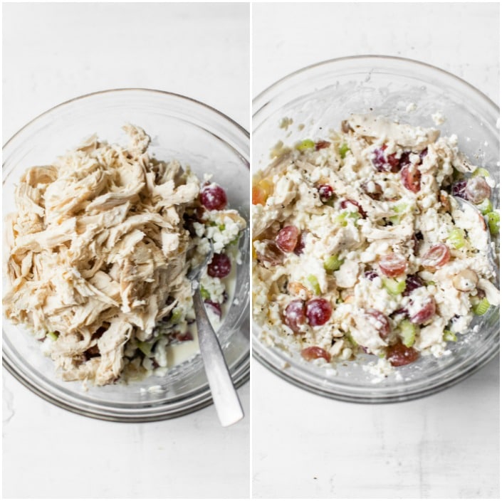 chicken salad in a clear bowl