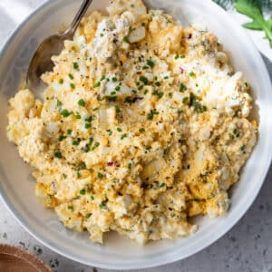 Cottage Cheese Egg Salad in a large white bowl.
