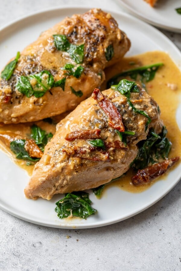 crockpot tuscan chicken on a plate