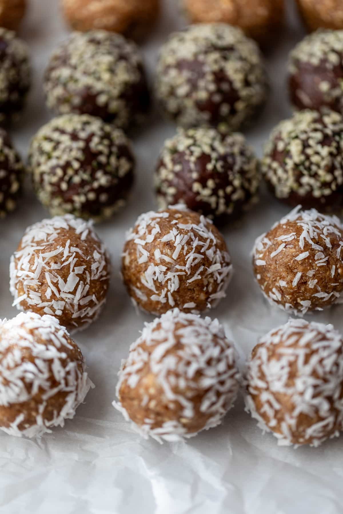 date energy balls on parchment paper