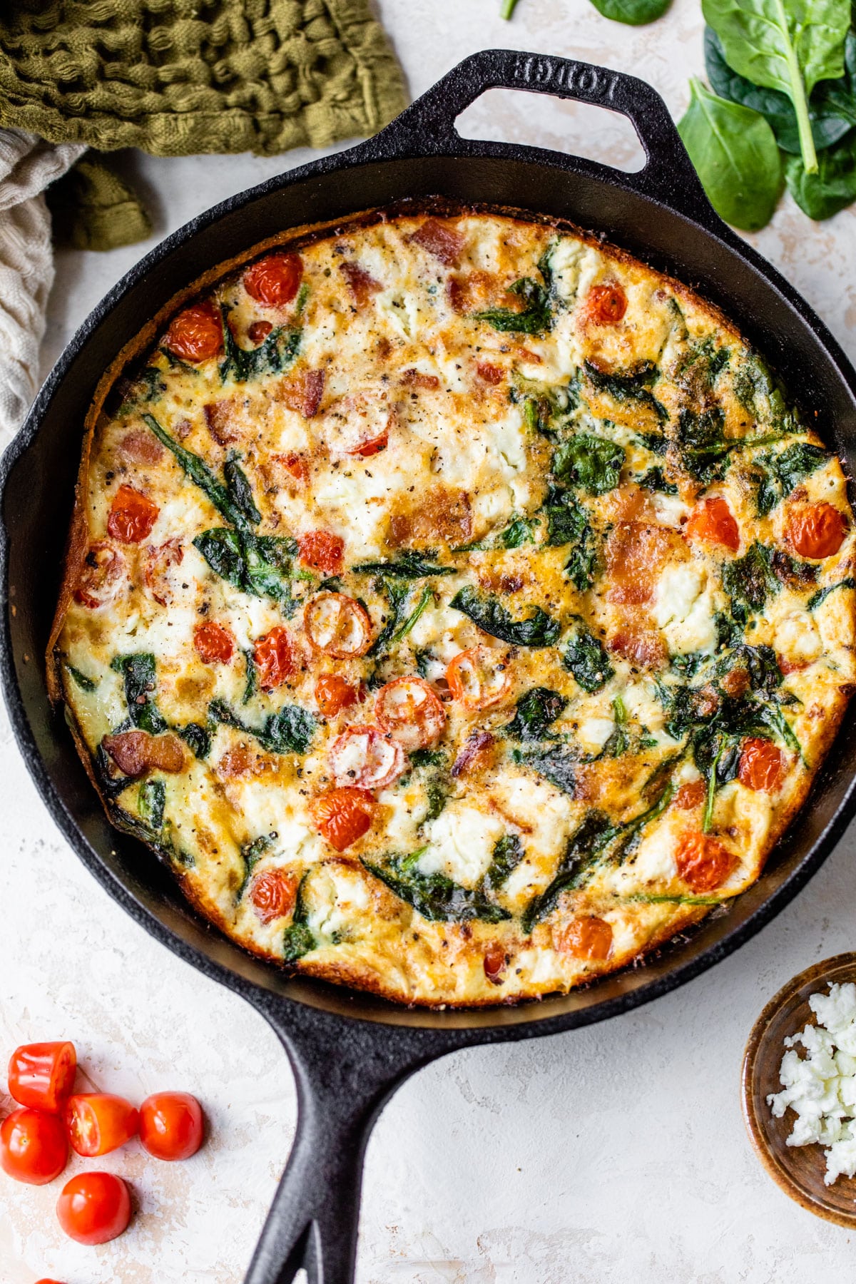baked egg white frittata in a cast iron skillet