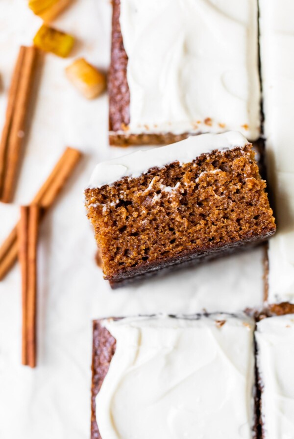 a piece of a cake on parchment paper