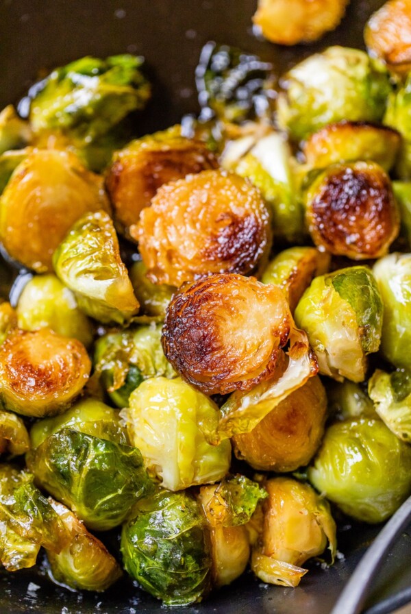 close up photo of fried brussels sprouts