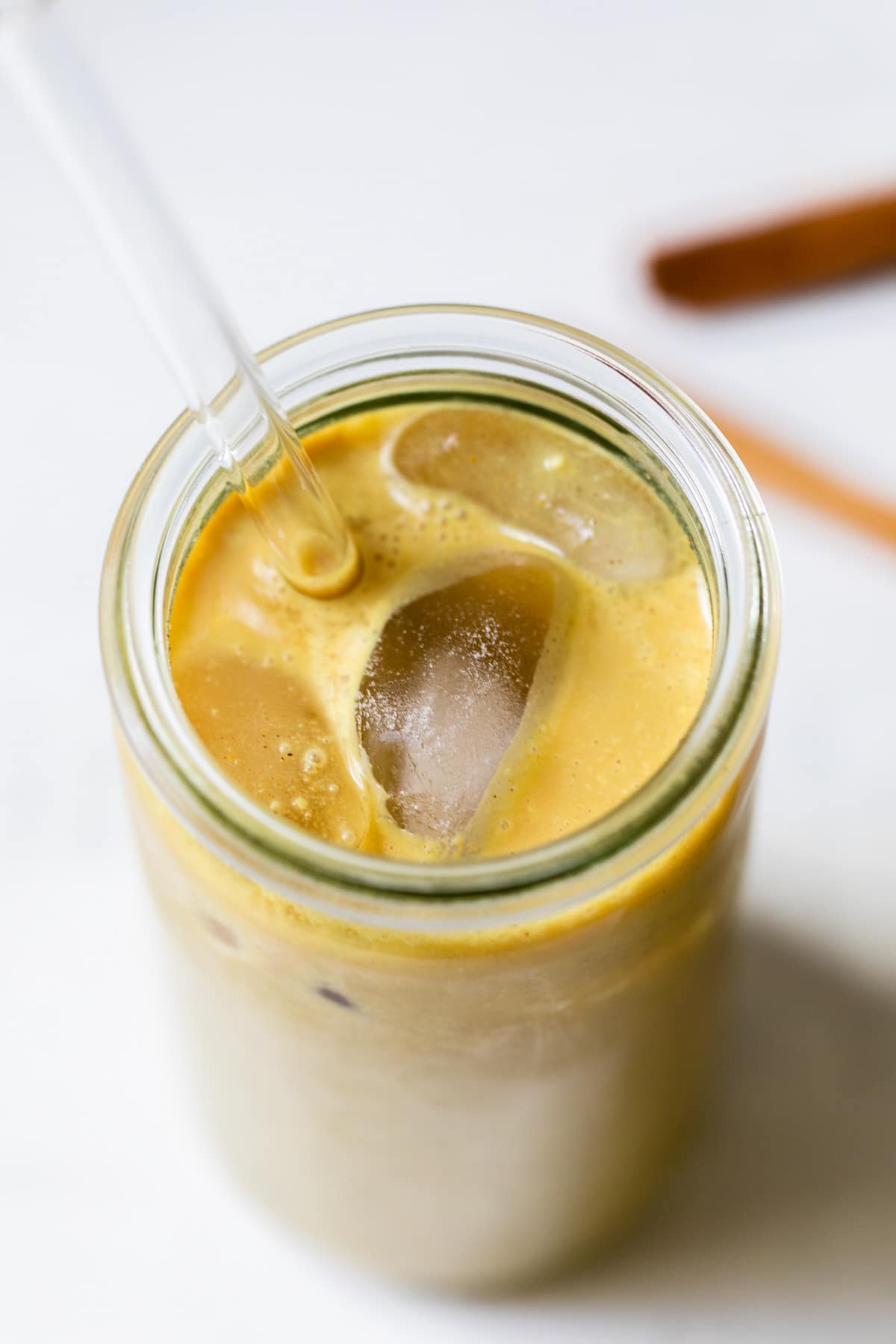 close up of turmeric latte