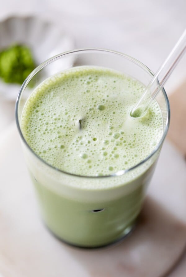 iced vanilla bean matcha latte