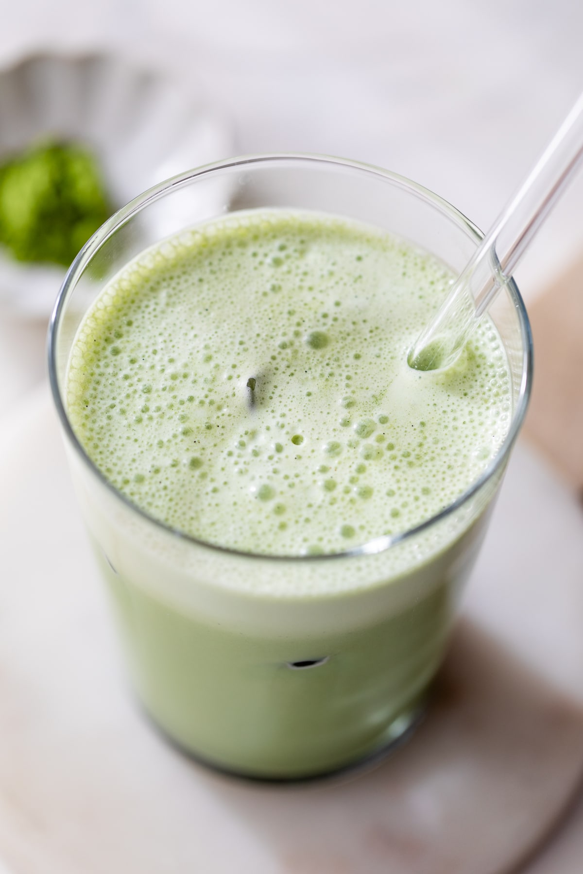 iced vanilla bean matcha latte