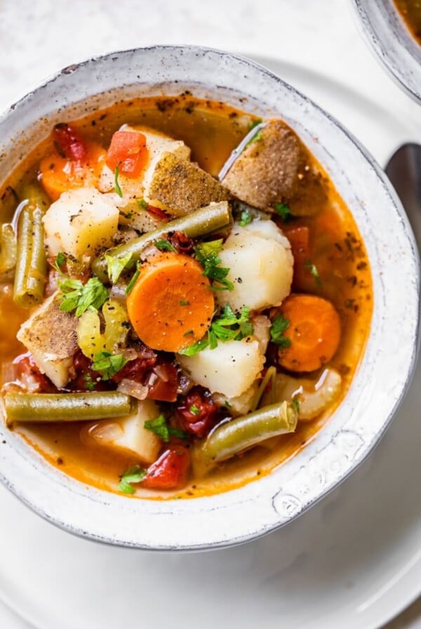 a big bowl of vegetable soup