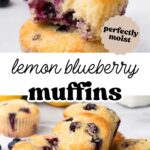 Pinterest image with overlay text, "lemon blueberry muffins".