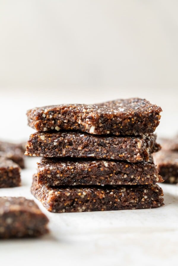 side view of a stack of no bake fig bars