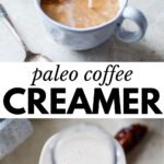 coffee creamer in a jar by itself and being poured into coffee