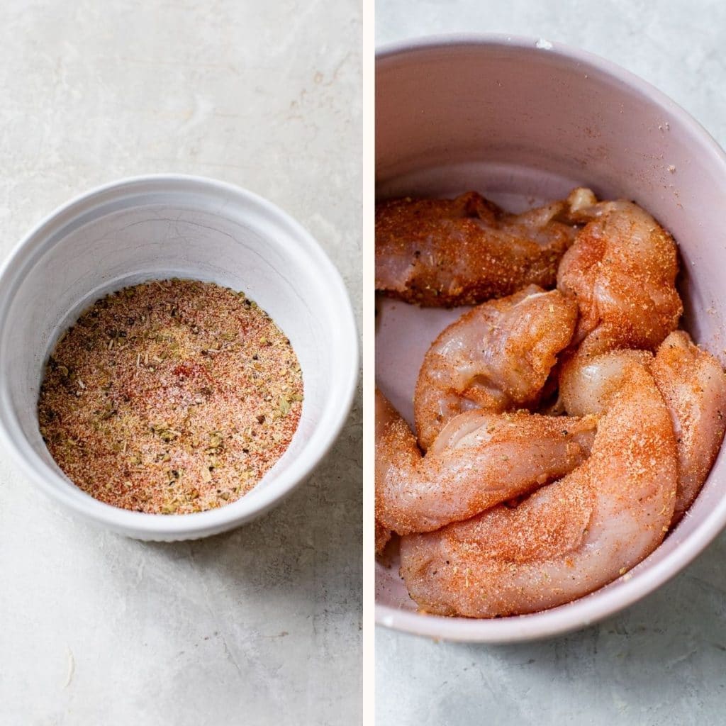 seasoned raw chicken in a bowl