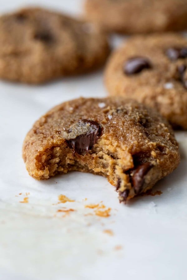 protein cookie with a bite taken out