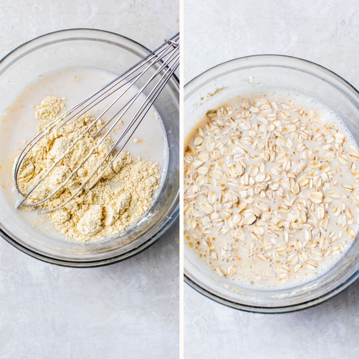 bowl with milk, protein powder and oats