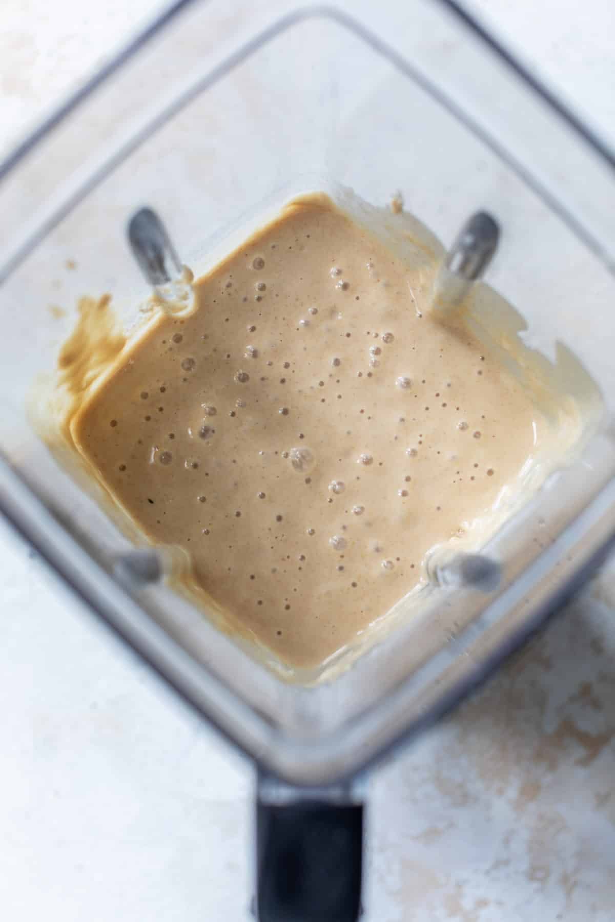 blended protein waffle batter in a blender.