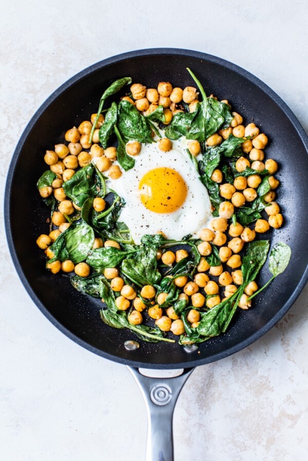One Skillet Egg Chickpea Breakfast | thealmondeater.com