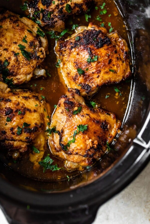 crispy chicken thighs in a crockpot