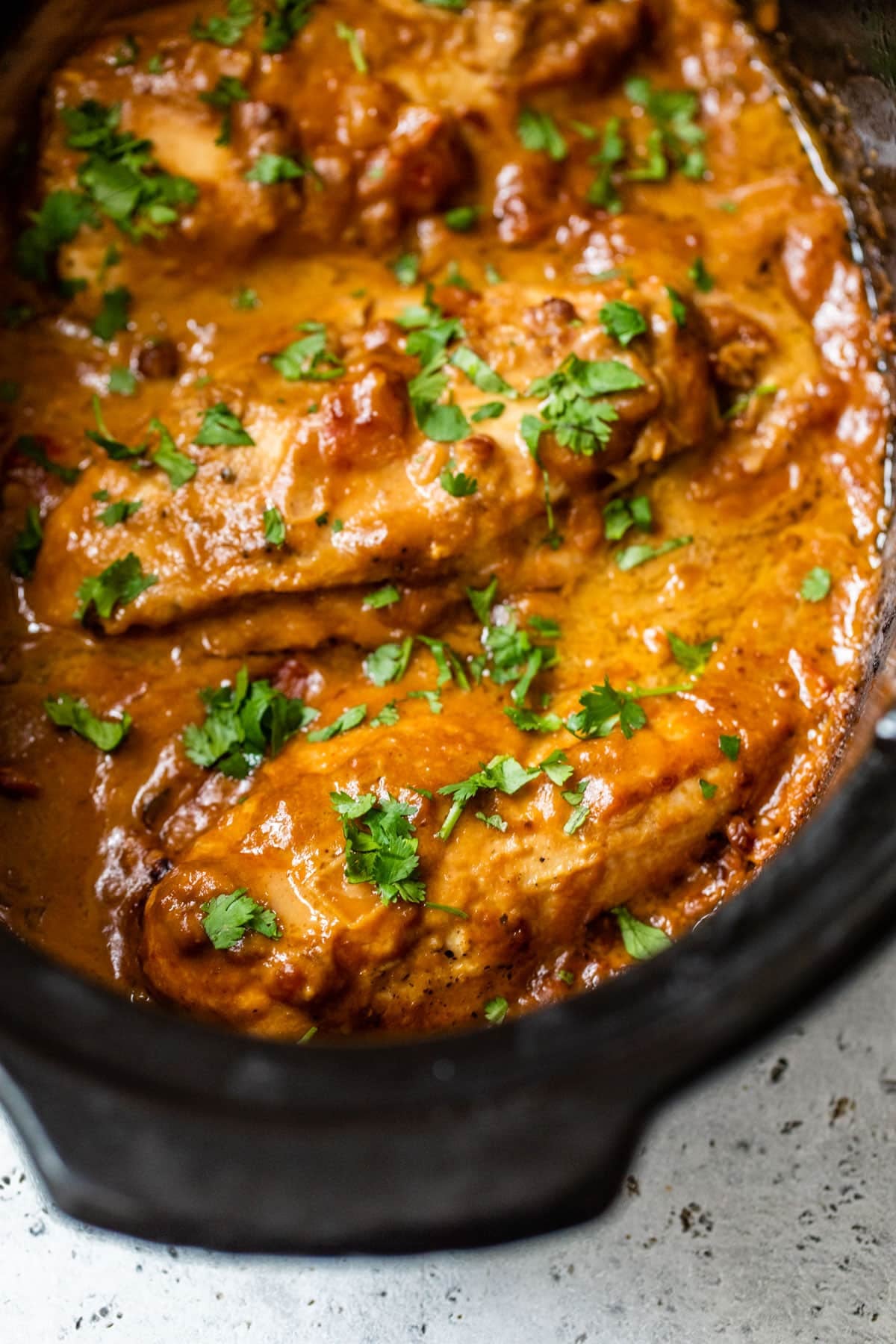 peanut chicken inside of a slow cooker