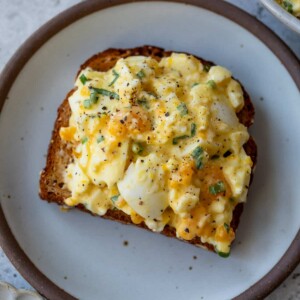 soft boiled egg salad on top of toast