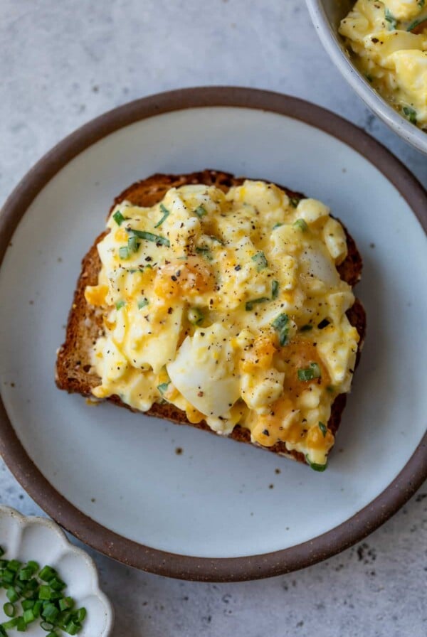 soft boiled egg salad on top of toast