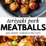 meatballs in a skillet with text overlay