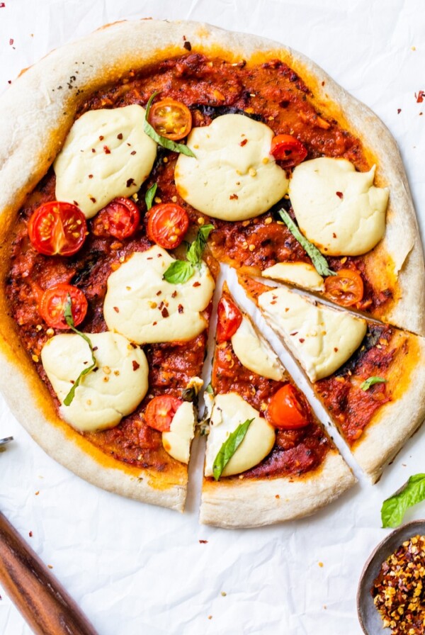 pizza on parchment paper