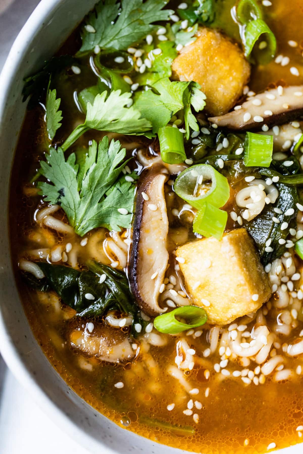 close up on a bowl of vegan ramen.