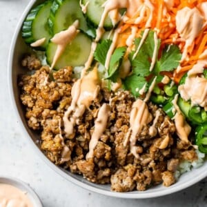 bowl with ground pork and vegetables