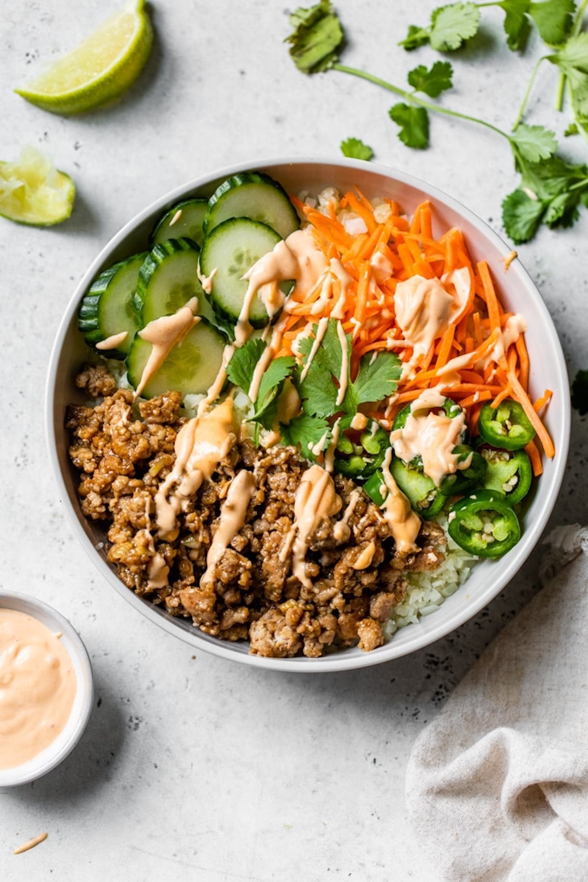 bowl with ground pork and vegetables