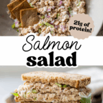 pinterest image with overlay text, "salmon salad".