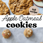 Pinterest image with overlay text, "apple oatmeal cookies".