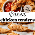 Pinterest image with overlay text, "Baked Chicken Tenders".
