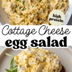 pinterest image with overlay text, "cottage cheese egg salad".